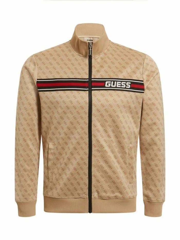 Men All Over Logo Sweatshirt Multi Beige Guess Knitwear And Sweatshirts