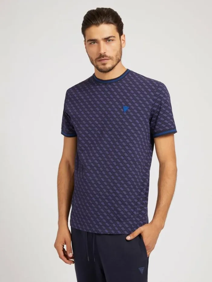 Men All Over Logo Tshirt Blue Multi Guess Tshirts And Polo Shirts