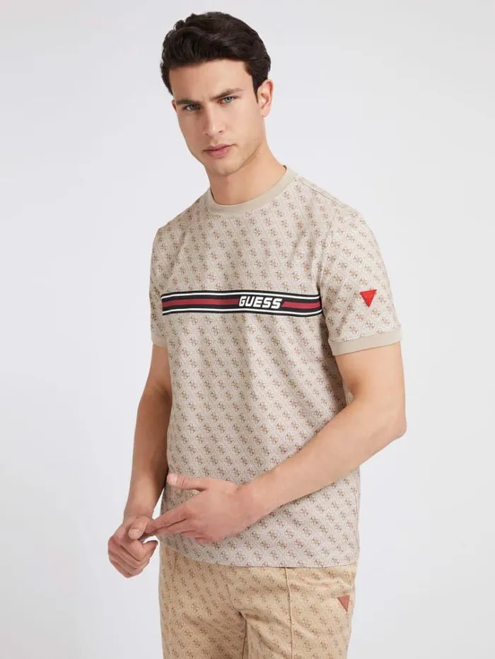 Men All Over Logo Tshirt Multi Beige Guess Tshirts And Polo Shirts