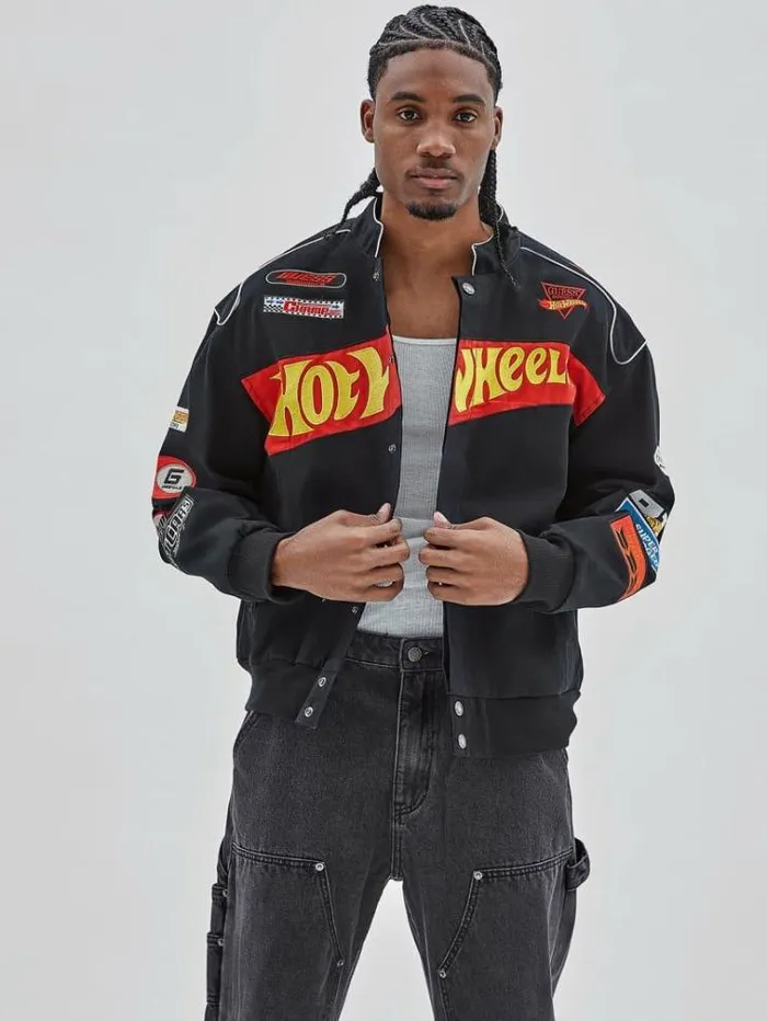 Men All Over Patches Jacket Black Guess Coats And Jackets