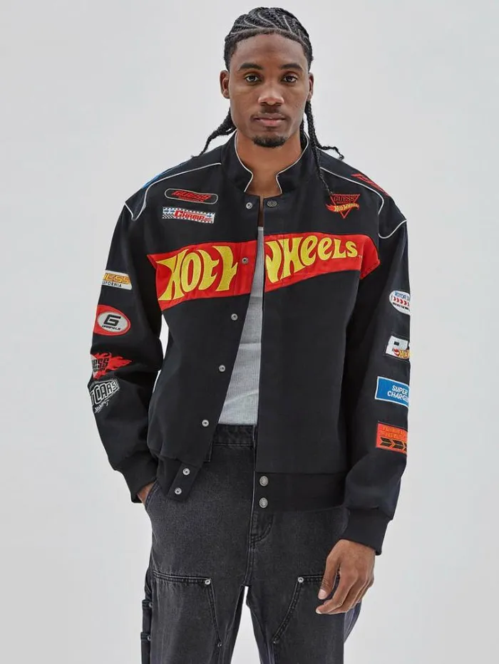 Men All Over Patches Jacket Black Guess Coats And Jackets