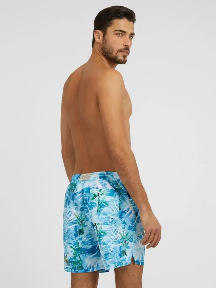 Men All Over Print Medium Swim Trunk Floral Light Blue Guess Beachwear