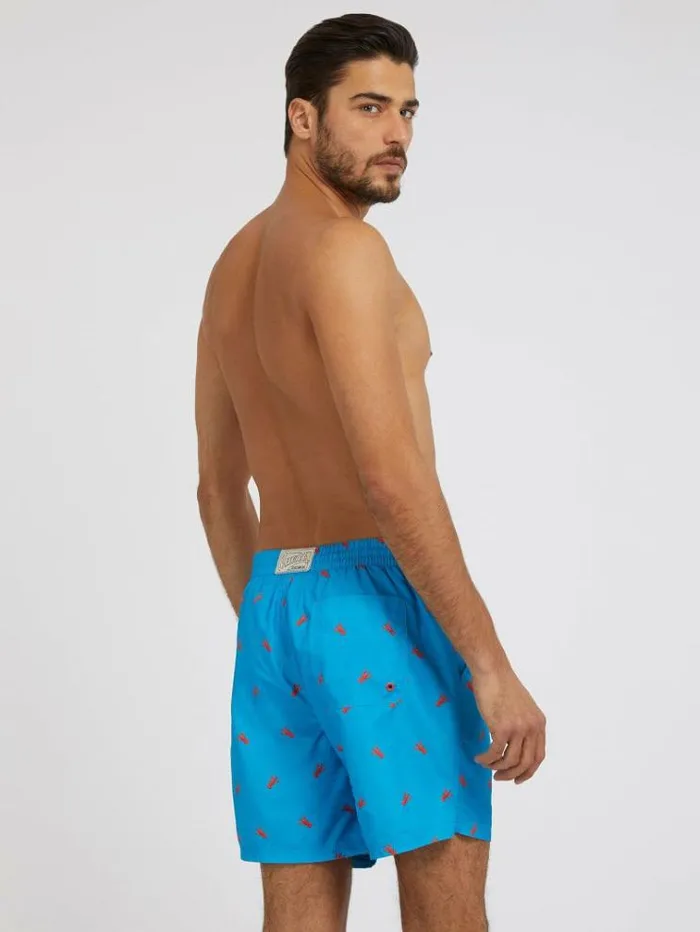Men All Over Print Medium Swim Trunk Light Blue Guess Beachwear