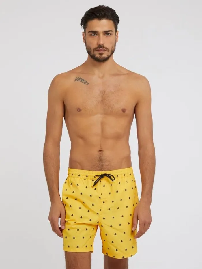 Men All Over Print Medium Swim Trunk Yellow Guess Beachwear