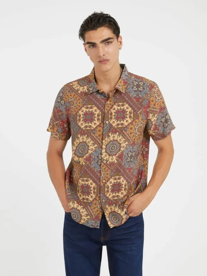 Men All Over Print Shirt Brown Multi Guess Shirts