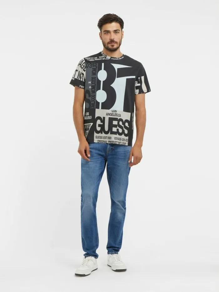 Men All Over Print Tshirt Black Guess Tshirts And Polo Shirts