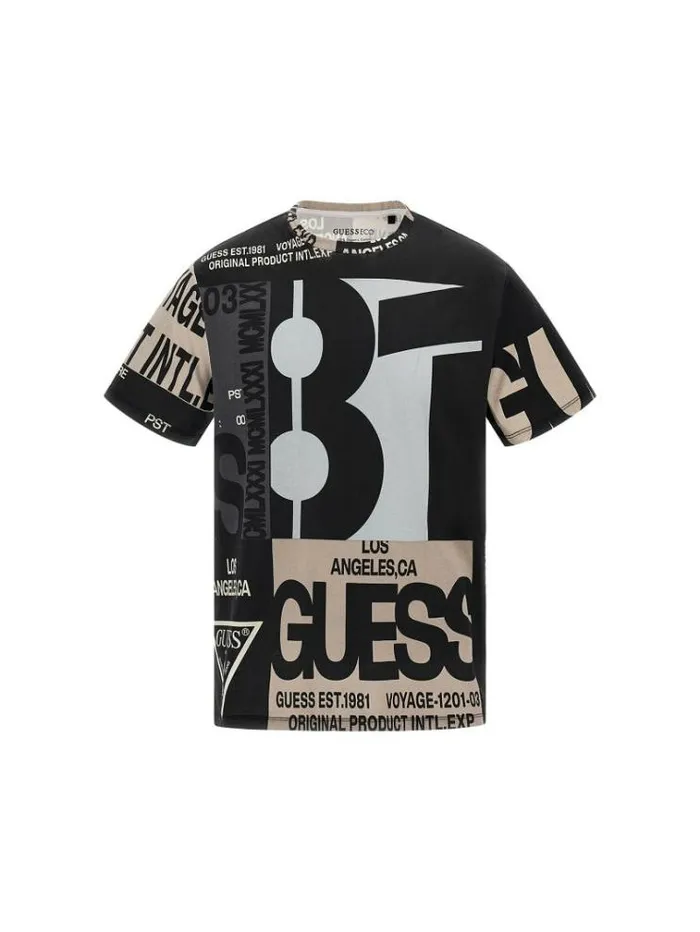 Men All Over Print Tshirt Black Guess Tshirts And Polo Shirts