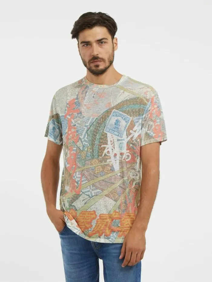 Men All Over Print Tshirt Multicolor Pattern Guess Tshirts And Polo Shirts