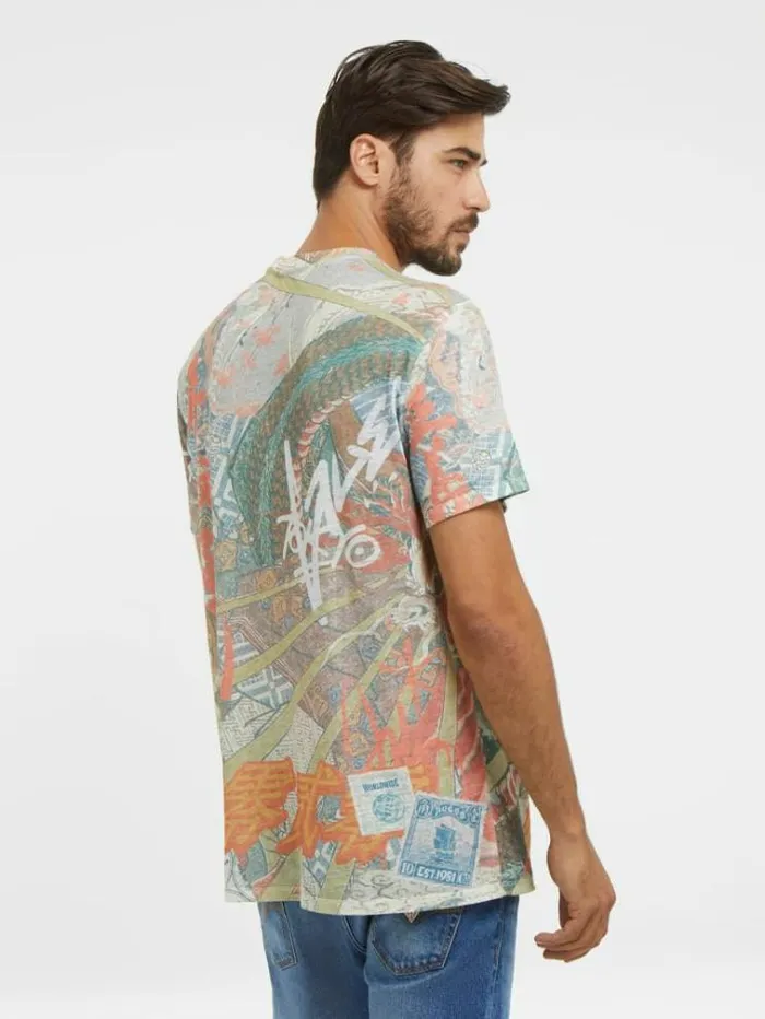 Men All Over Print Tshirt Multicolor Pattern Guess Tshirts And Polo Shirts