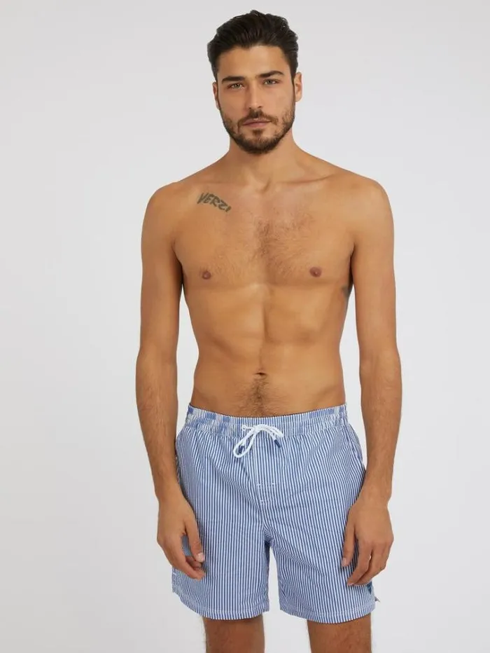 Men All Over Striped Medium Swim Trunk Blue Guess Beachwear