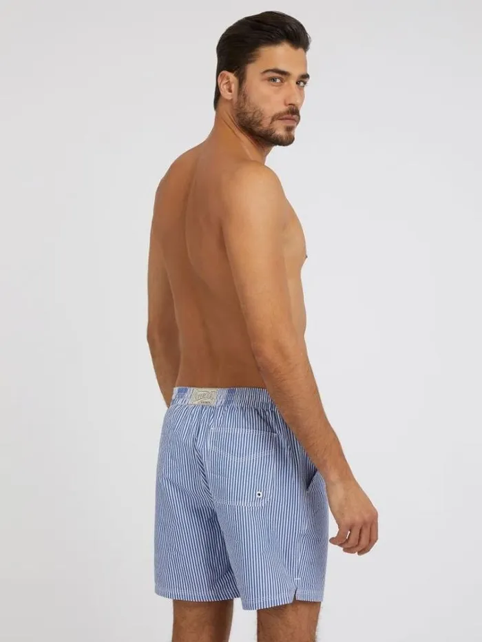 Men All Over Striped Medium Swim Trunk Blue Guess Beachwear