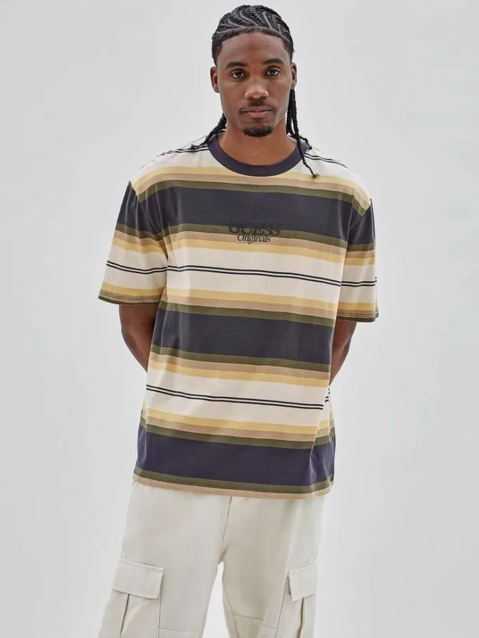 Men All Over Striped Tshirt Grey Multi Guess Tshirts And Polo Shirts