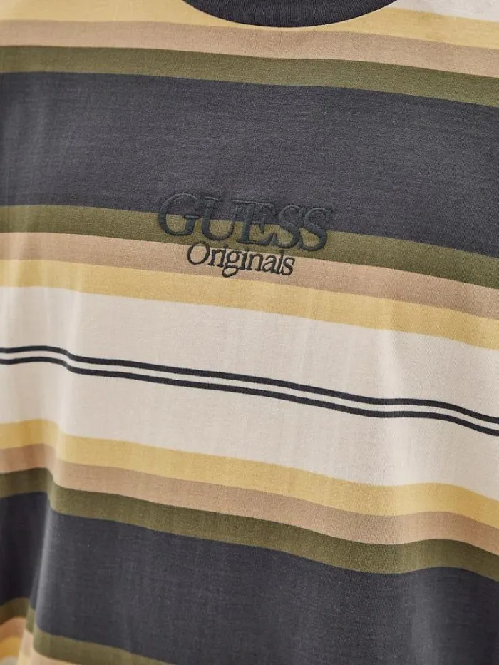 Men All Over Striped Tshirt Grey Multi Guess Tshirts And Polo Shirts