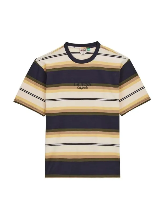 Men All Over Striped Tshirt Grey Multi Guess Tshirts And Polo Shirts