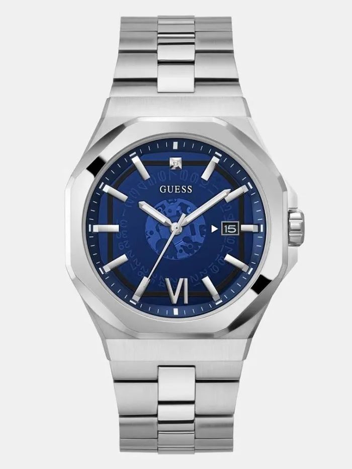 Men Analogue Watch With Date Function Silver Guess Watches