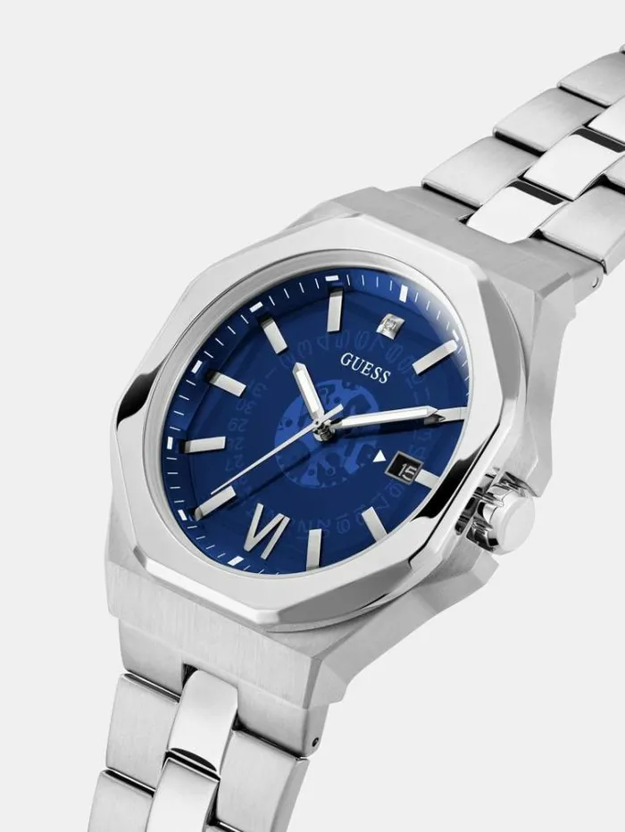 Men Analogue Watch With Date Function Silver Guess Watches