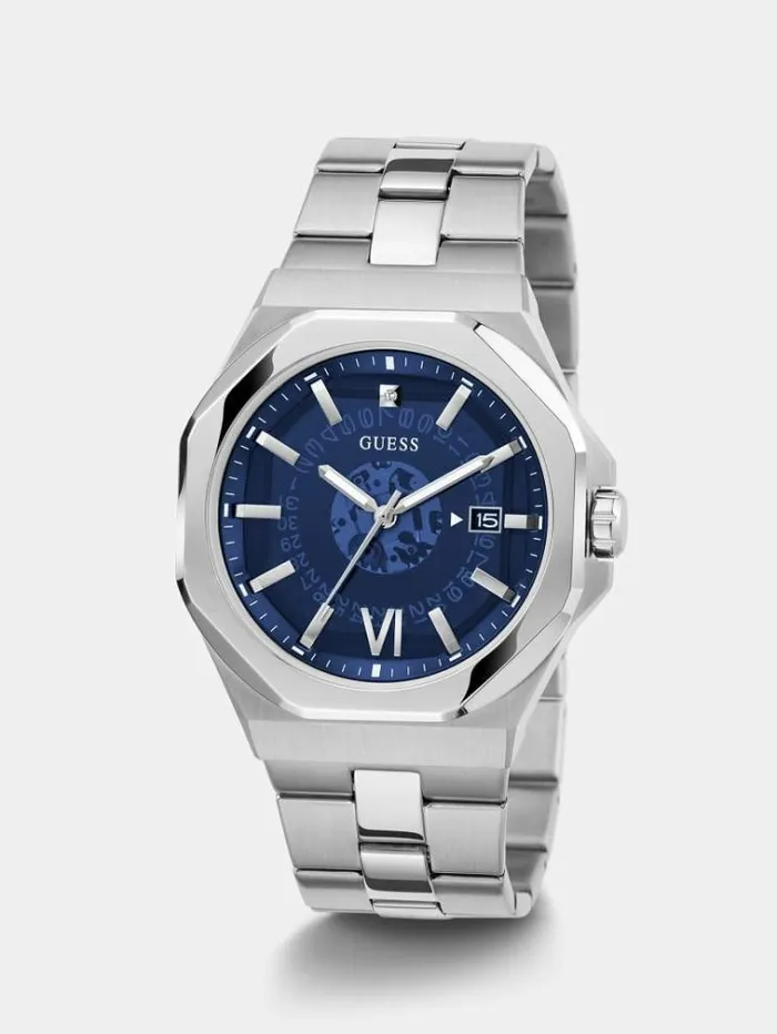 Men Analogue Watch With Date Function Silver Guess Watches