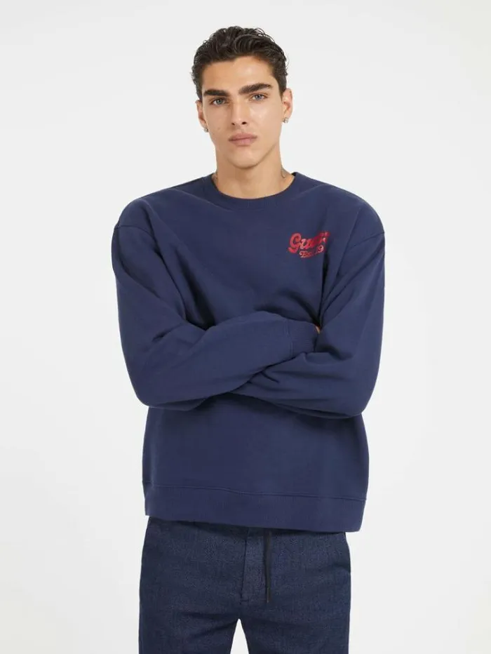 Men Back Bear Embroidery Sweatshirt Blue Guess Knitwear And Sweatshirts