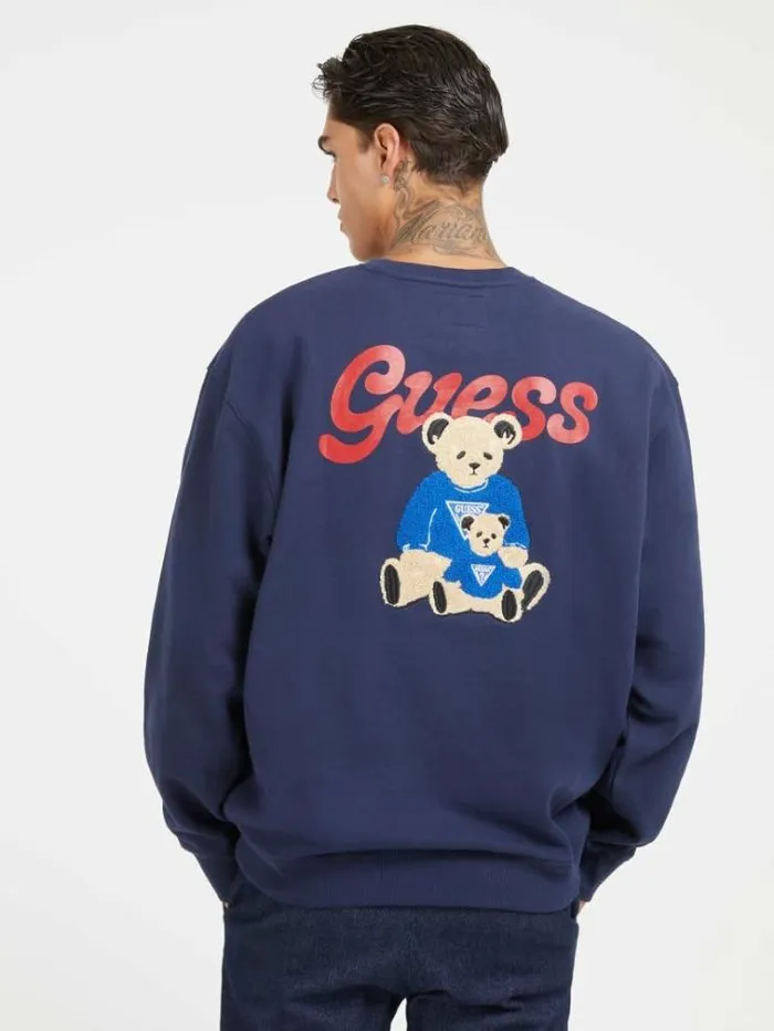 Men Back Bear Embroidery Sweatshirt Blue Guess Knitwear And Sweatshirts