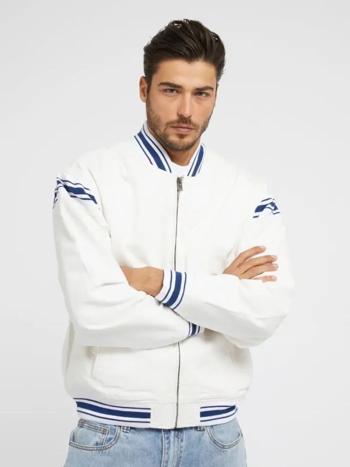 Men Back Embroidery Bomber Jacket White Guess Coats And Jackets