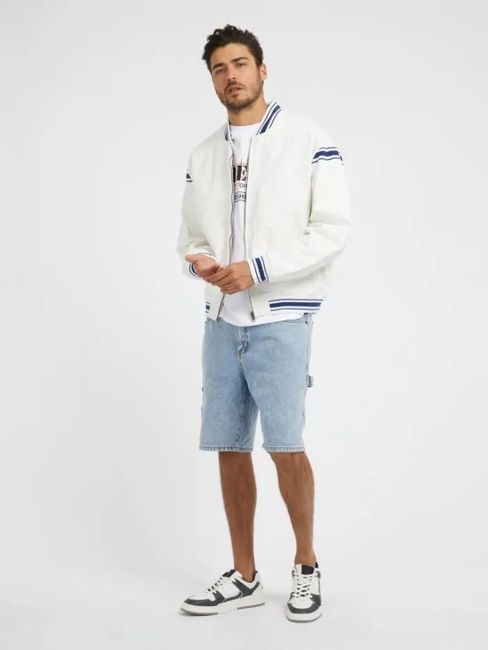 Men Back Embroidery Bomber Jacket White Guess Coats And Jackets