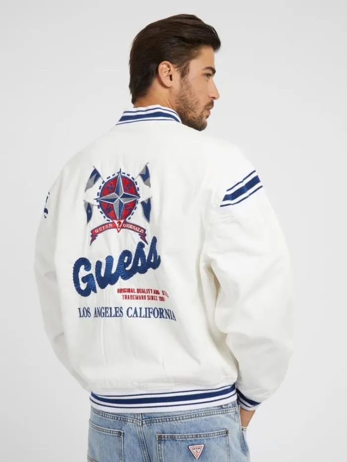 Men Back Embroidery Bomber Jacket White Guess Coats And Jackets