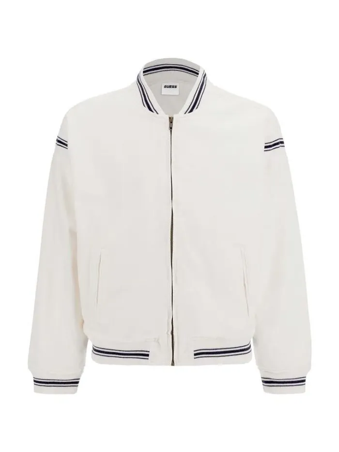 Men Back Embroidery Bomber Jacket White Guess Coats And Jackets