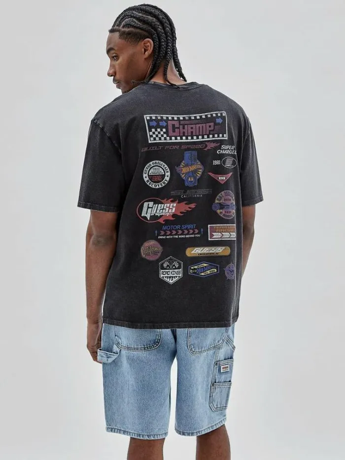 Men Back Print Tshirt Black Guess Tshirts And Polo Shirts