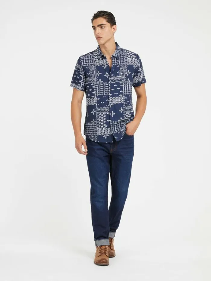 Men Bandana Print Shirt Blue Guess Shirts