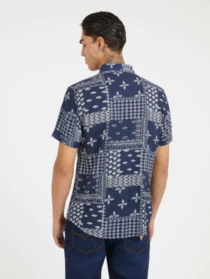 Men Bandana Print Shirt Blue Guess Shirts