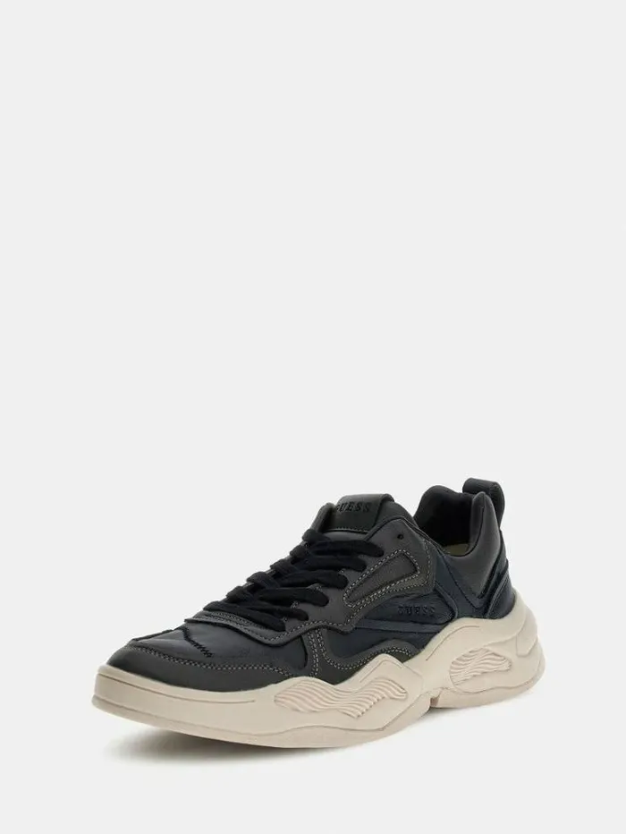 Men Bassano Genuine Leather Sneaker Black Guess Shoes