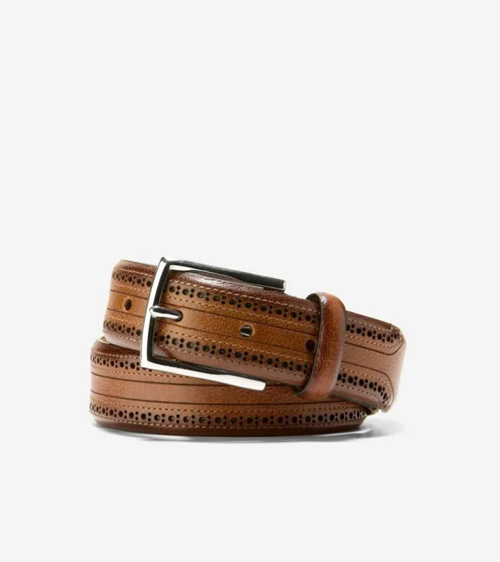 Men Belts Cole Haan Brogued Belt Tan