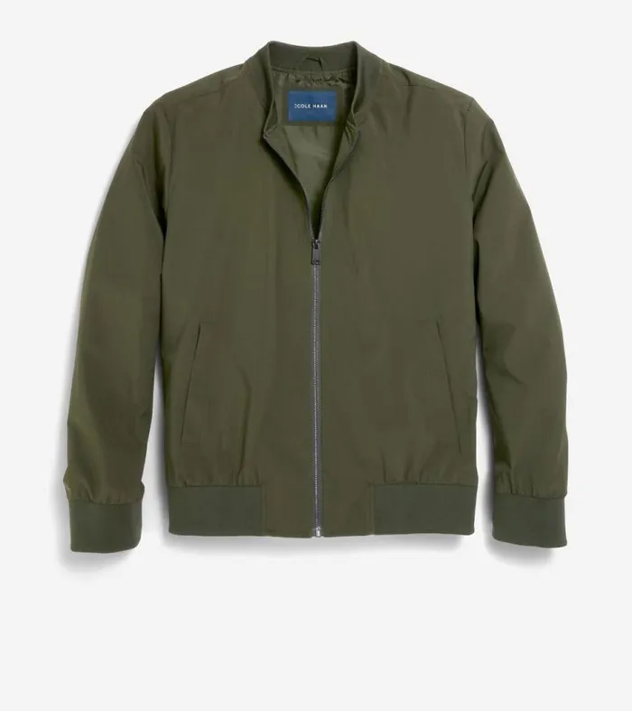 Men Bomber Jackets Cole Haan Nylon Bomber Jacket Olive Green