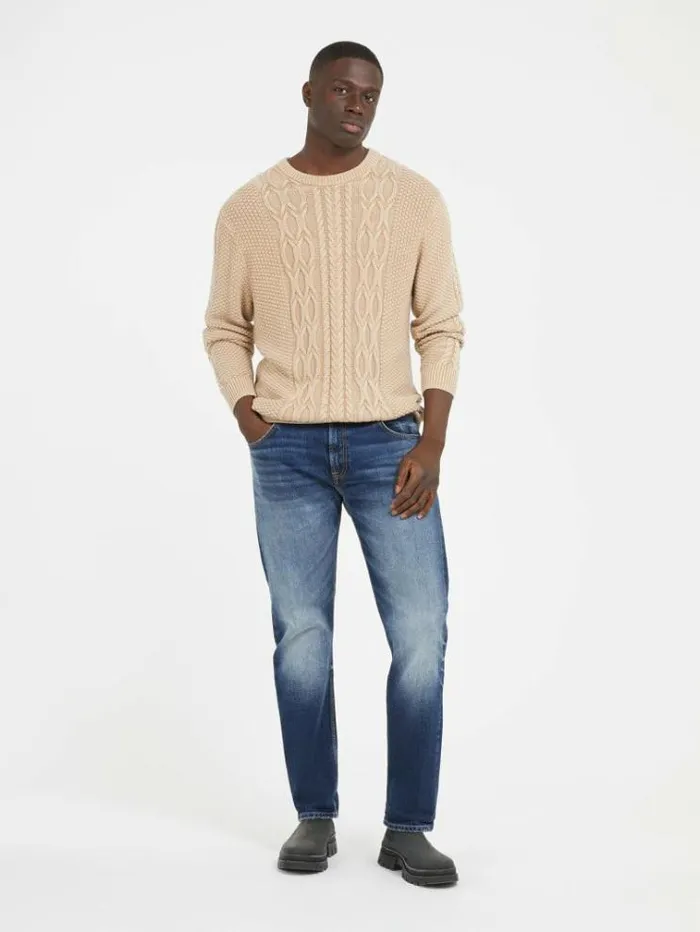 Men Cable Knit Sweater Beige Guess Knitwear And Sweatshirts