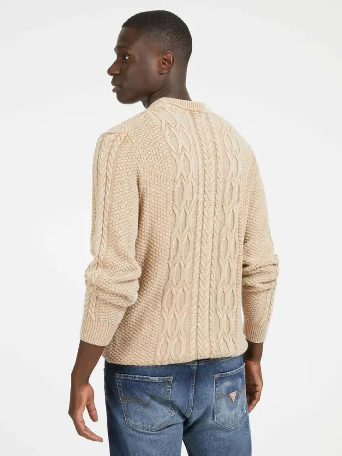 Men Cable Knit Sweater Beige Guess Knitwear And Sweatshirts