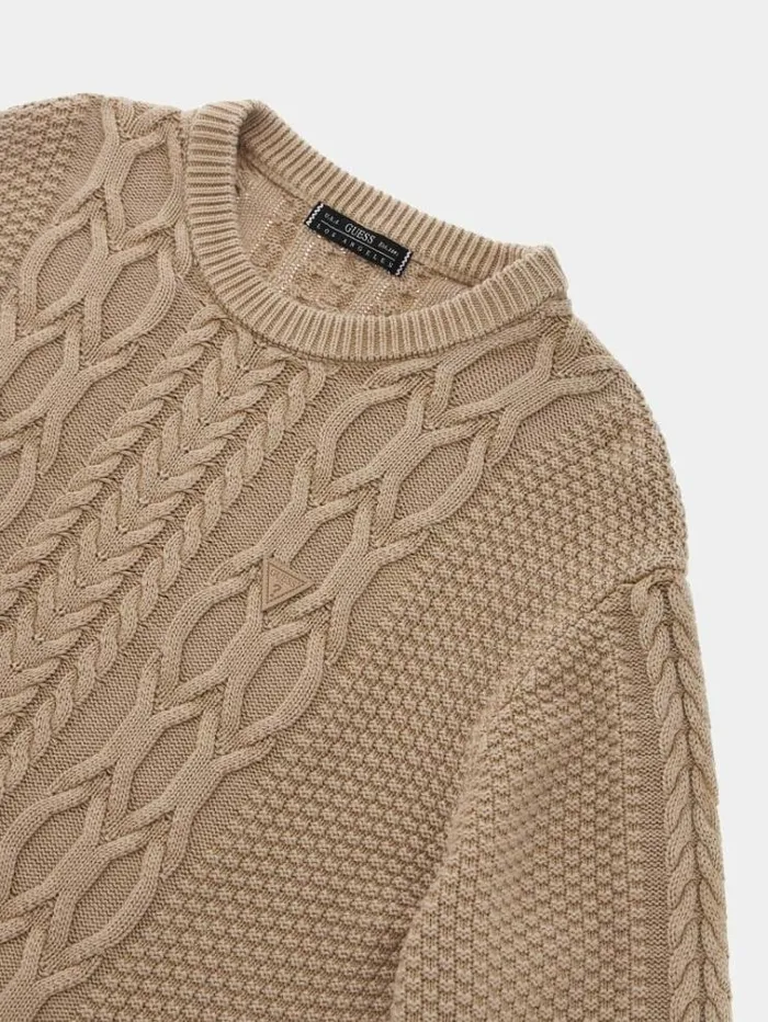 Men Cable Knit Sweater Beige Guess Knitwear And Sweatshirts