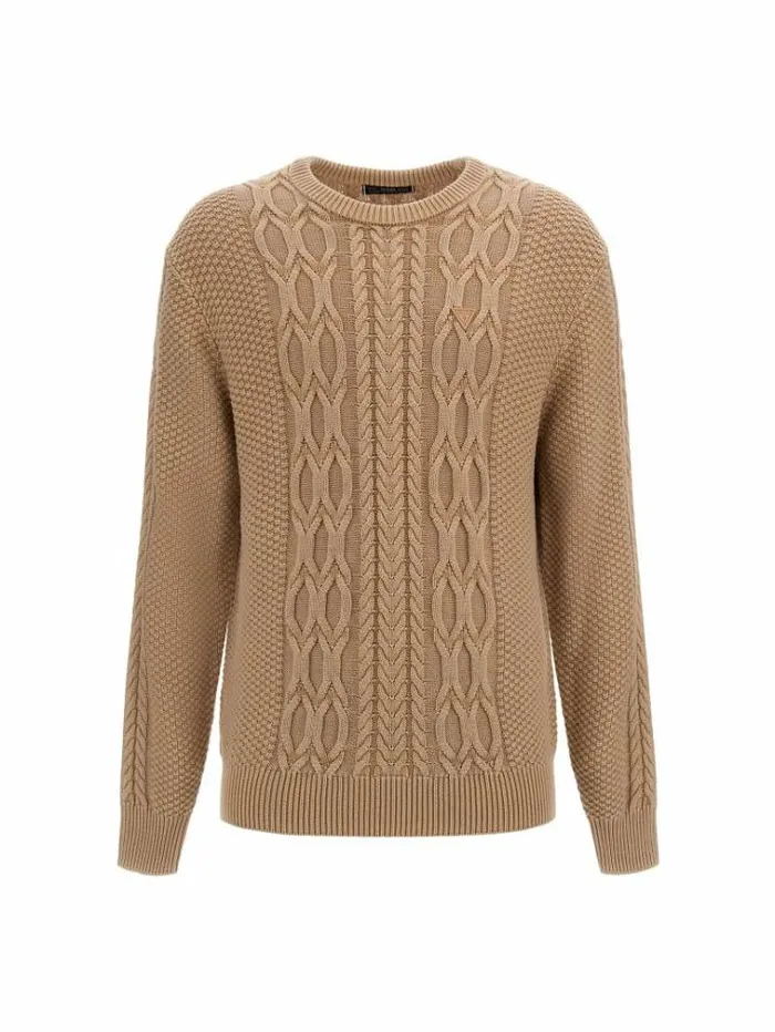 Men Cable Knit Sweater Beige Guess Knitwear And Sweatshirts