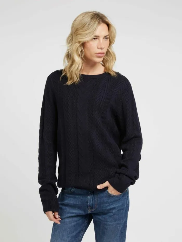 Men Cable Knit Sweater Blue Guess Knitwear And Sweatshirts