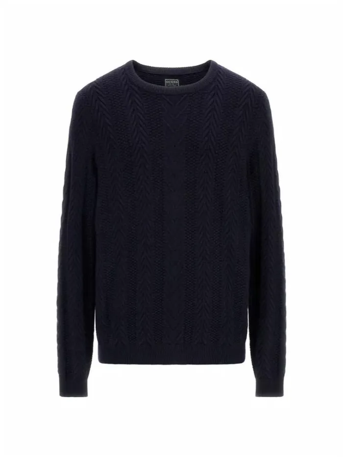 Men Cable Knit Sweater Blue Guess Knitwear And Sweatshirts