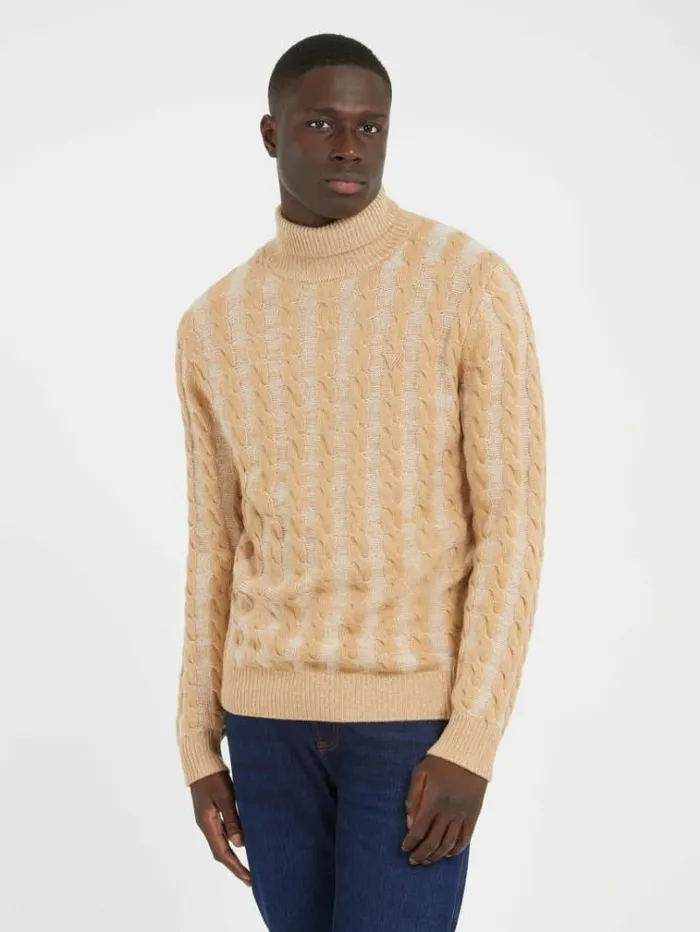 Men Cable Knit Sweater Caramel Guess Knitwear And Sweatshirts