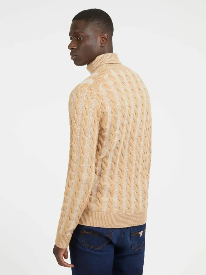 Men Cable Knit Sweater Caramel Guess Knitwear And Sweatshirts