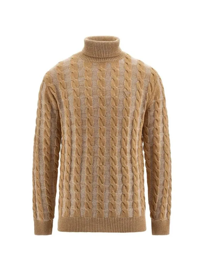 Men Cable Knit Sweater Caramel Guess Knitwear And Sweatshirts