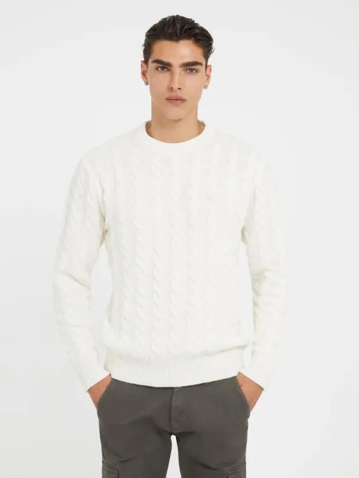 Men Cable Knit Sweater White Guess Knitwear And Sweatshirts