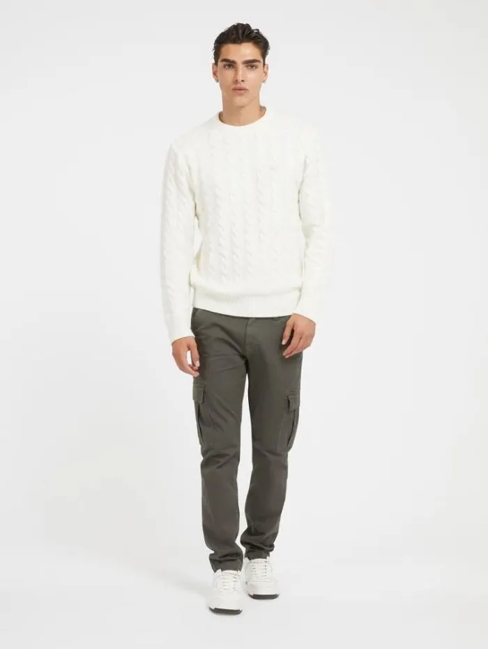 Men Cable Knit Sweater White Guess Knitwear And Sweatshirts