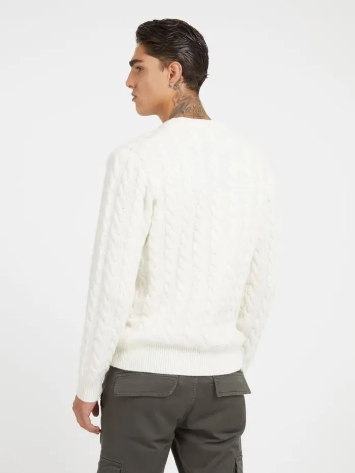 Men Cable Knit Sweater White Guess Knitwear And Sweatshirts