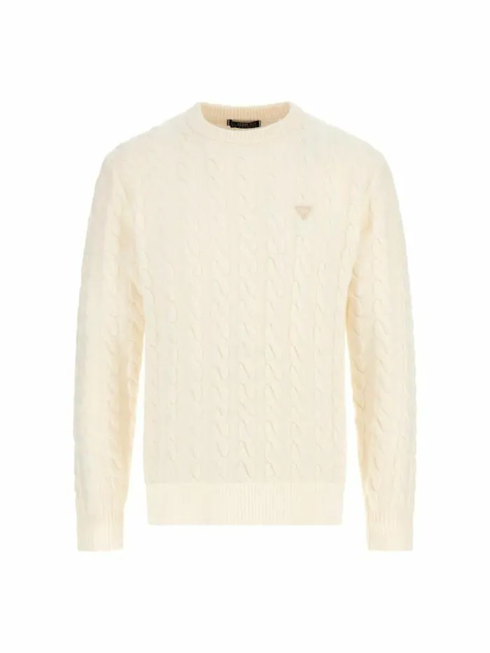 Men Cable Knit Sweater White Guess Knitwear And Sweatshirts