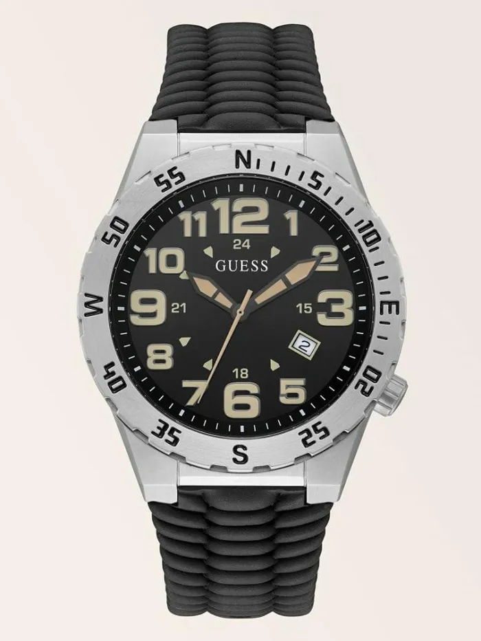 Men Calendar Watch Silver Guess Watches