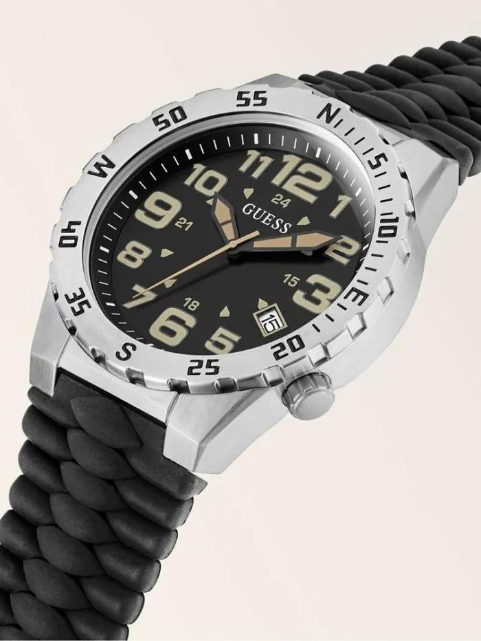Men Calendar Watch Silver Guess Watches