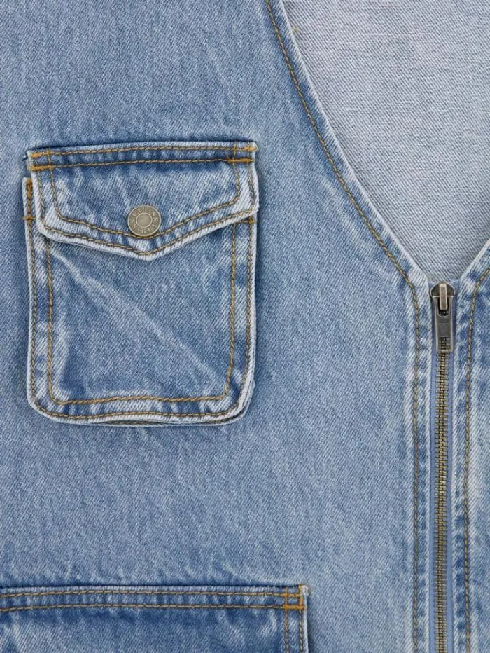 Men Cargo Denim Vest Light Blue Guess Coats And Jackets