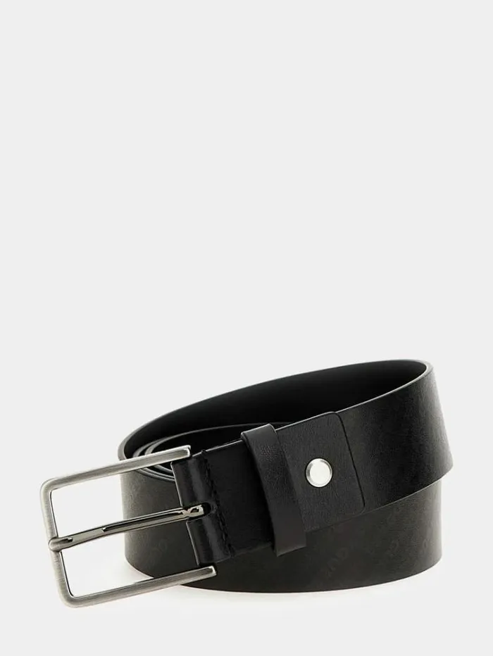 Men Certosa Genuine Leather Logo Belt Black Guess Belts